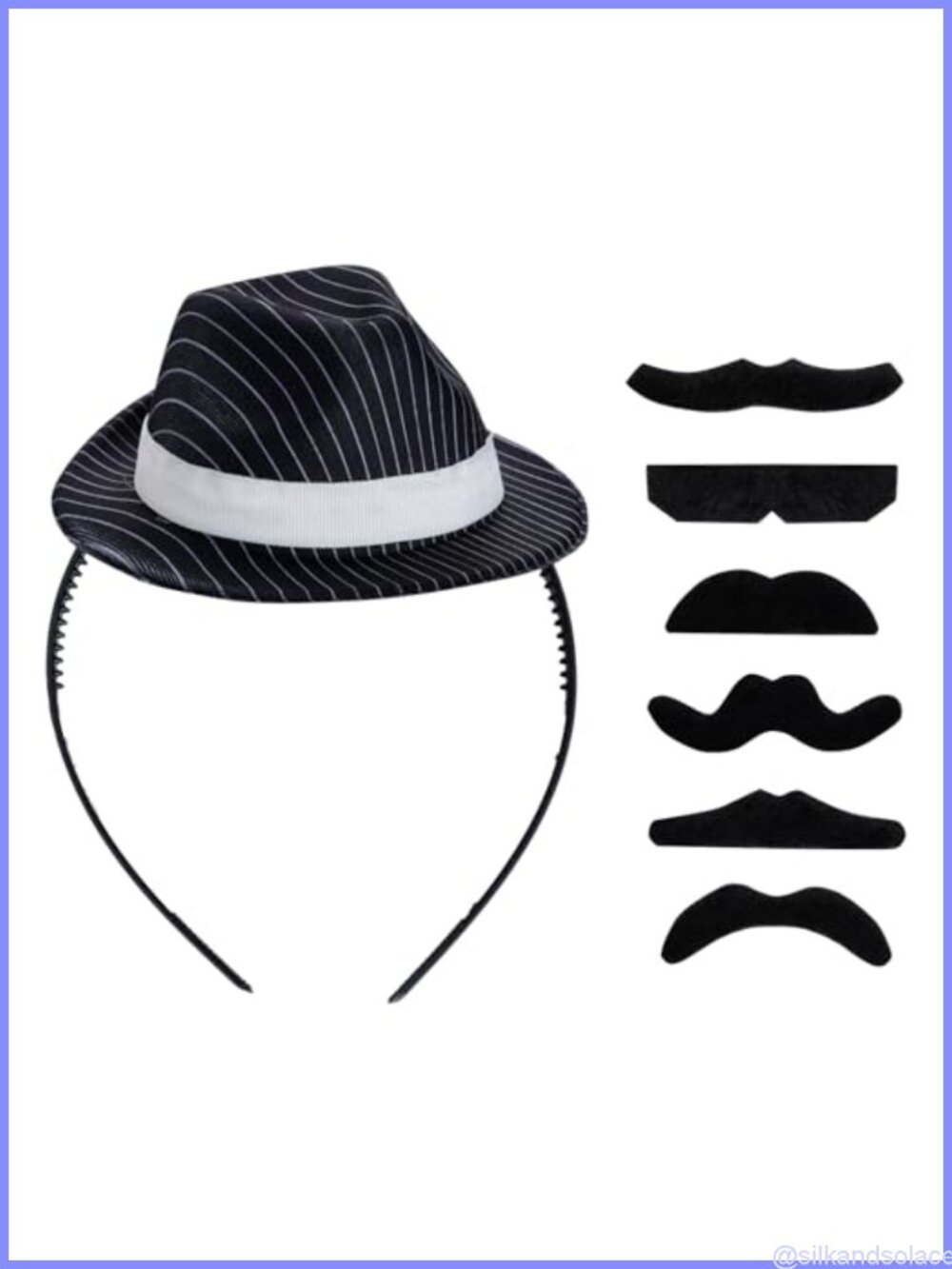 Mini Fedora Hat Headband with Bow Tie & Fake Mustaches Unisex Costume Accessory
